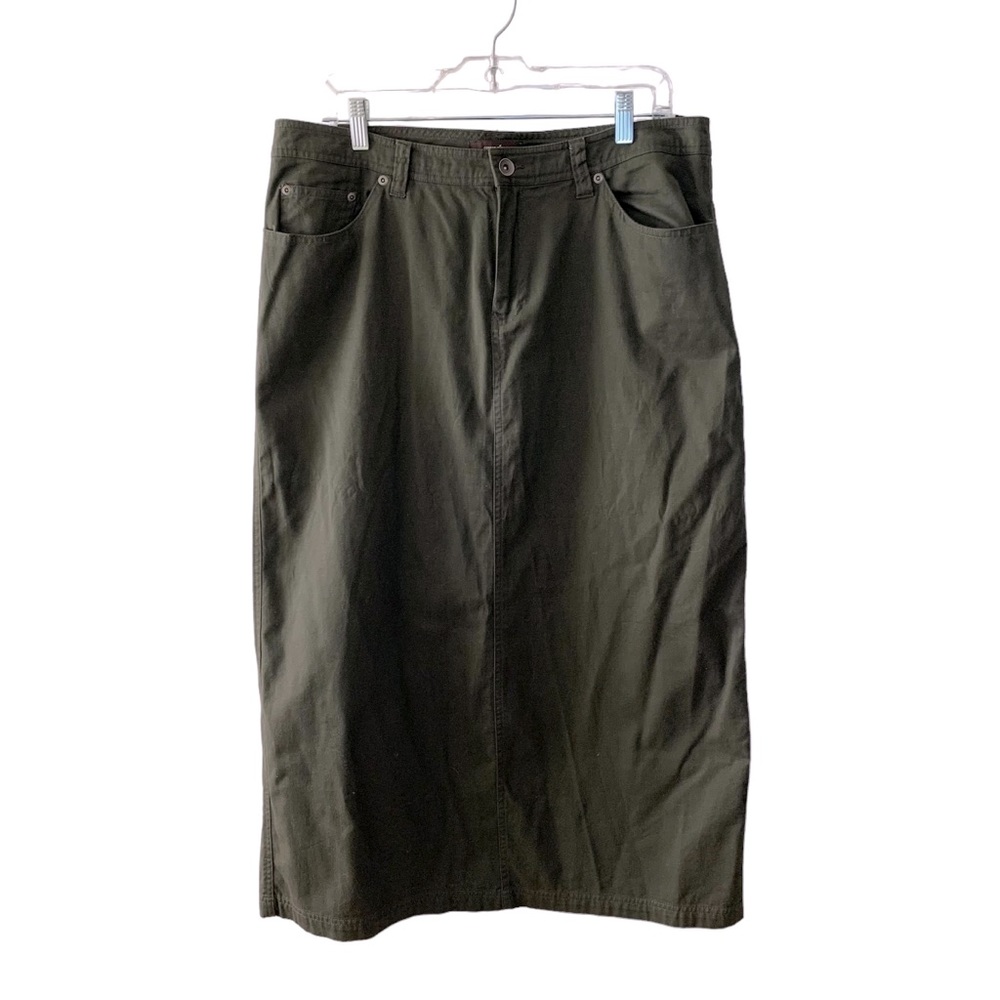 Vintage 90s Cotton Ginny Olive Green Pencil Skirt Pockets Women’s Size 13